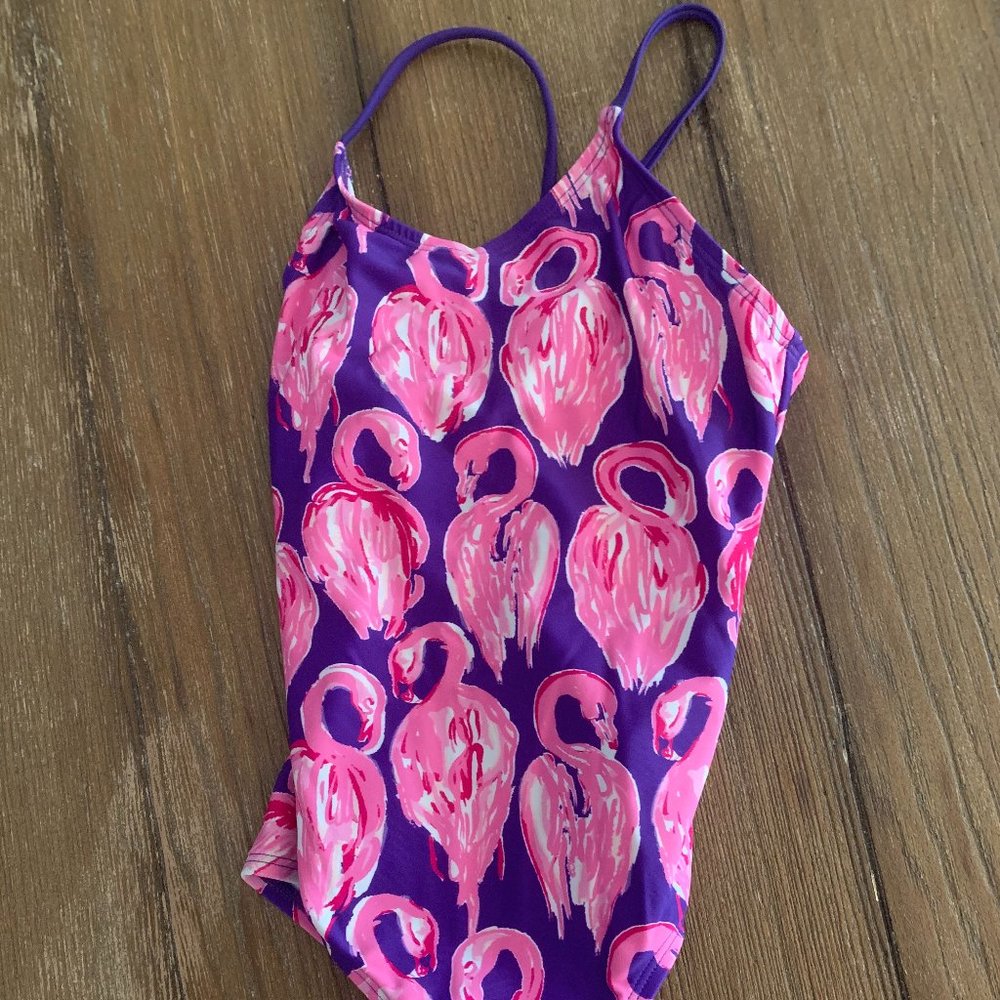 Girls Size 8 Pink Flamingo One Piece Bathing Suit